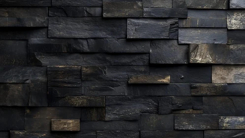 Dark stacked stone wall texture, modern architectural background.
