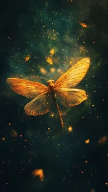 Golden cosmic moth floats through glowing stardust night.