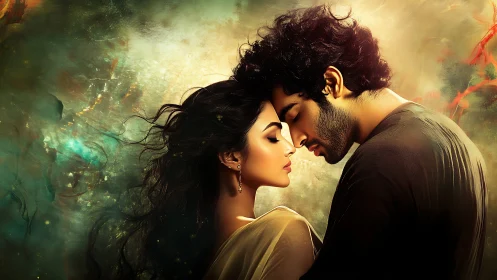 Intimate portrait of two figures in close proximity with atmospheric lighting.