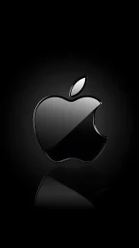 Apple Logo Rendered in Metallic Black with Reflection