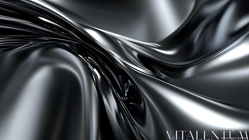 Abstract flowing black liquid with metallic sheen, digital art.