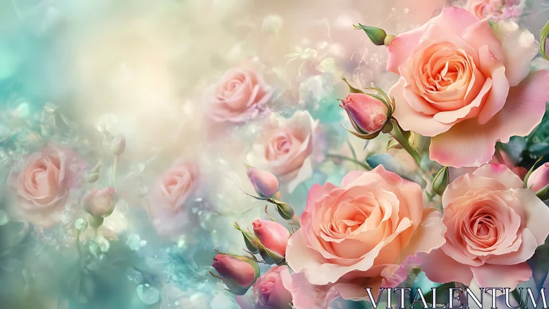 Soft Peach Roses in Ethereal Garden Light.