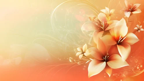 Soft glowing blossoms drifting through warm golden light.