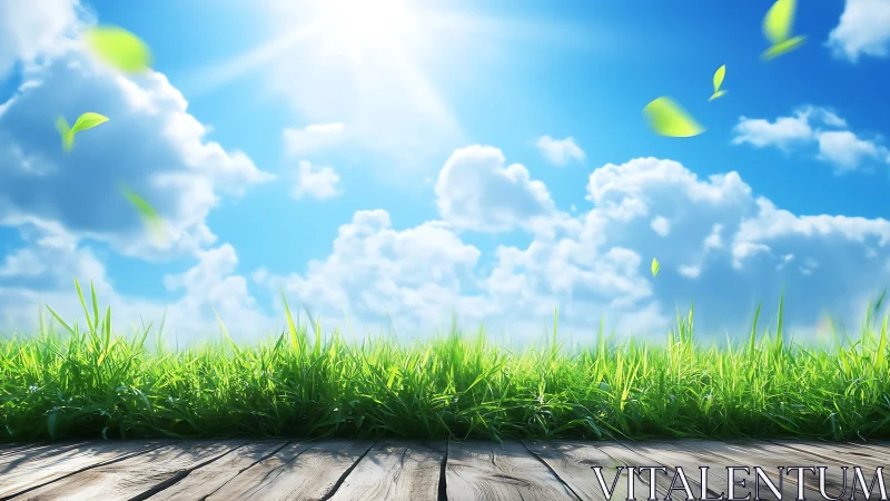 Photorealistic spring meadow with dynamic sky illumination.