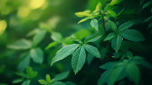Botanical macro study of compound leaves in soft bokeh field.