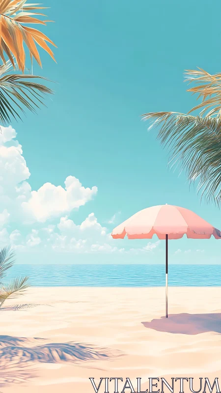 Tranquil Beach Paradise with Coral Umbrella.