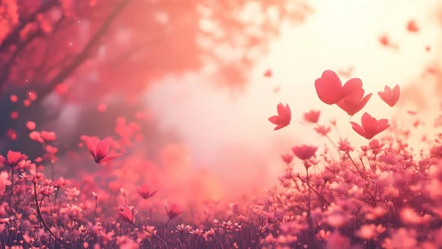 Luminous Cosmos of Heart-Shaped Petals in Blurred Gradient Landscape
