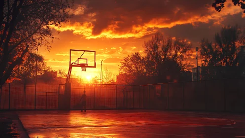 Sunset hoops and quiet dreams on a glowing city court.