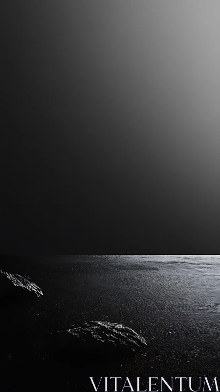 Moonlit shoreline emerging from deep shadowed horizon.