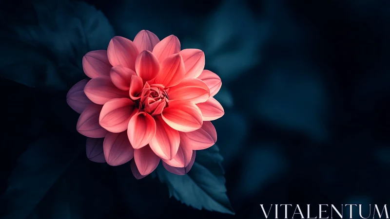 Pink Dahlia on Dark Blue Background.