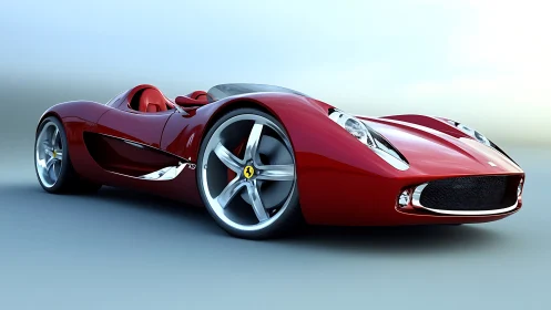 3D-rendered red roadster with streamlined aerodynamic bodywork.