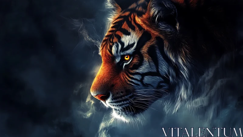 Tiger head rendered in high contrast digital profile view