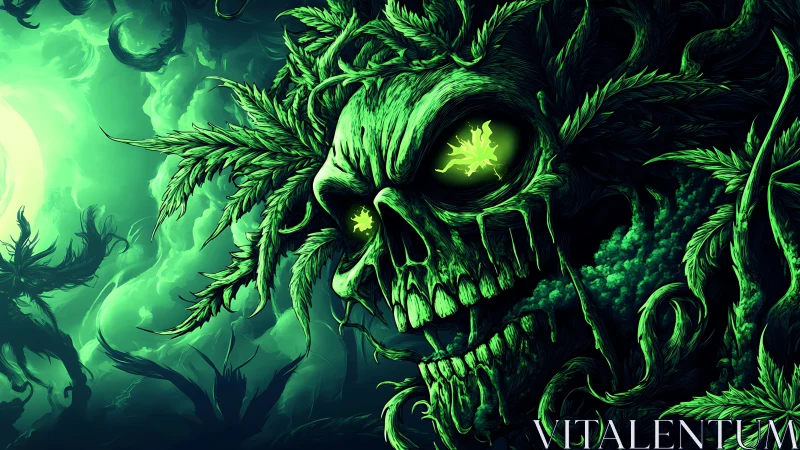 Forest spirit skull glows with eerie green woodland energy