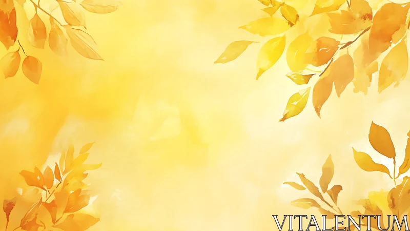 Golden leaves drift softly across a watercolor morning sky