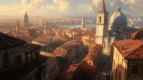 Sunlit terracotta maze leans toward a dreaming seaside cathedral