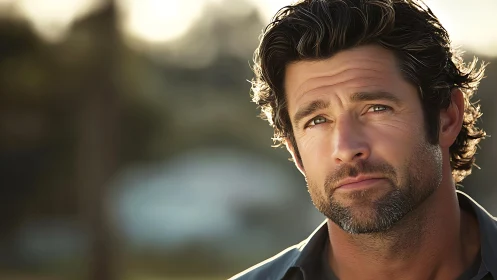 Warm backlit male portrait with shallow depth of field rendering