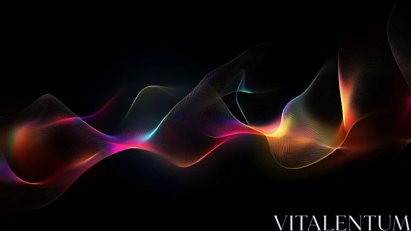 Multicolored luminous waveforms traverse a black background