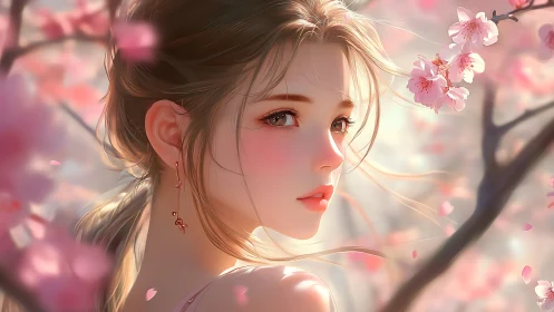 Blossom-whispering gaze pauses beneath drifting petals