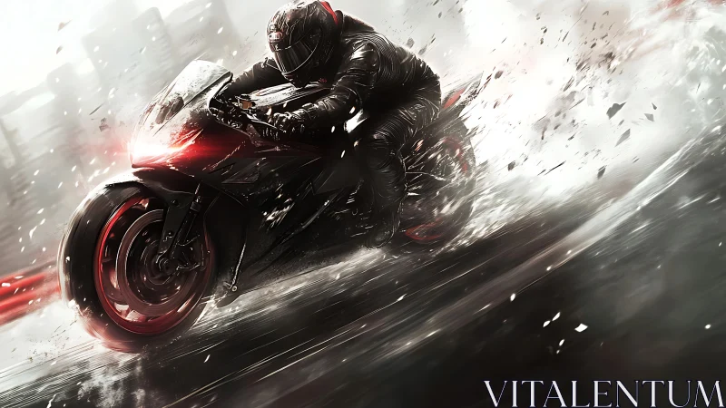 High-speed superbike rider carving wet asphalt in sparks.