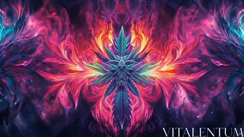 Cosmic flame blossom swirling in neon night sky.