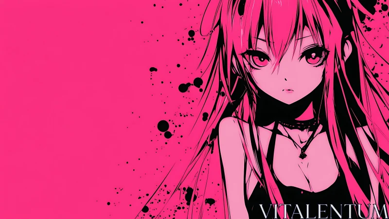 Neon ink-stained anime girl in stark hot pink void.