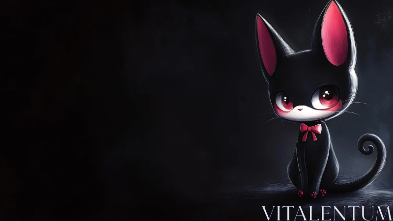 Stylized chibi black cat with rim lighting and glossy shading