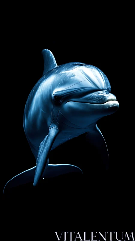 Blue dolphin rendered in high contrast against black void