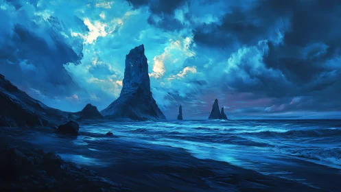 Monolithic Sea Stack Formation Under Dramatic Sky