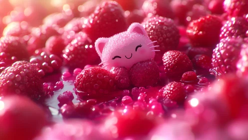 Sugary berry bath with a smiling pink kitty friend.