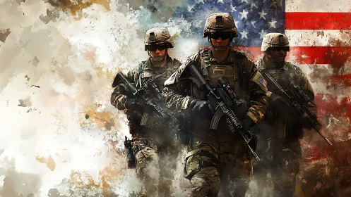 Marching silhouettes carve grit and color through the flag mist