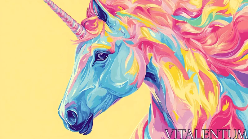Dream-bright unicorn portrait in swirling candy colors.
