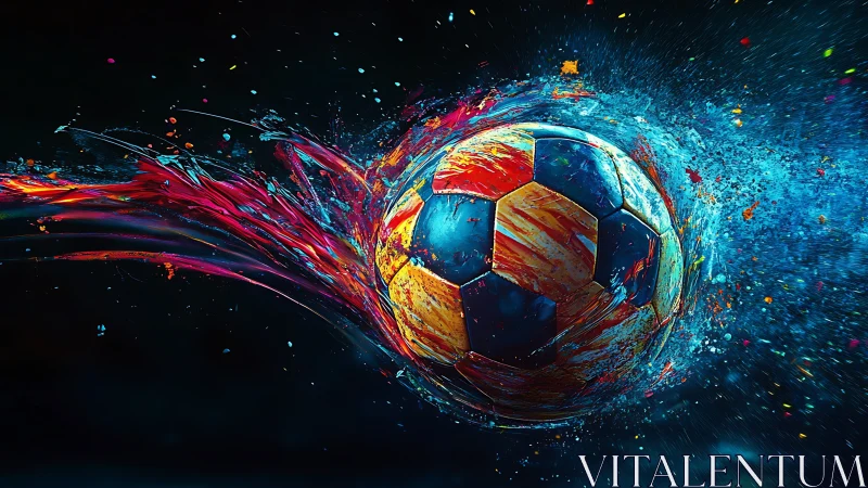 Chromatic Soccer Comet Exploding Through Midnight Paintstorm.