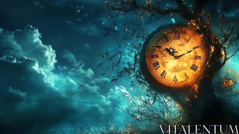 Moonlit clocktree guarding the storm-lit astral nightscape.