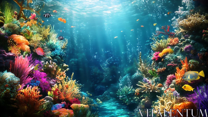 High-saturation digital reef scene with volumetric caustic lighting
