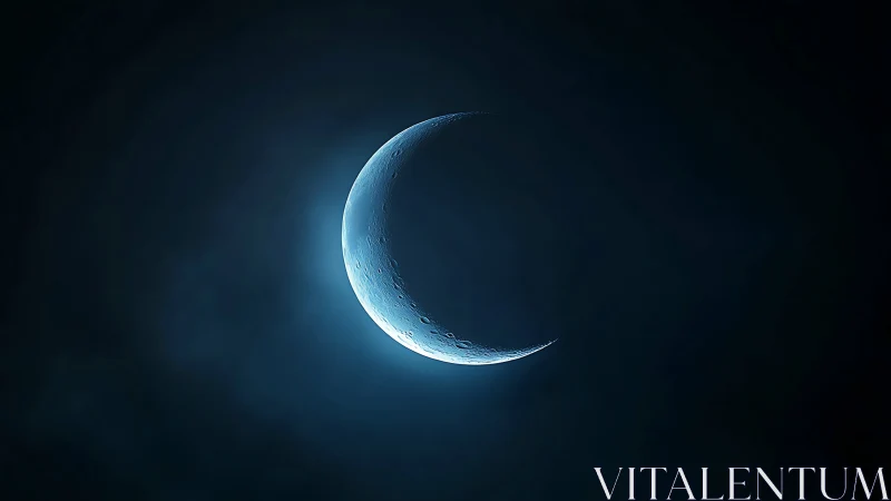 Crescent moon is rendered with sharp detail against dark void