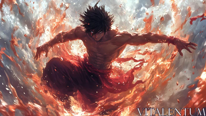 Fiery warrior unleashes explosive power in swirling flames