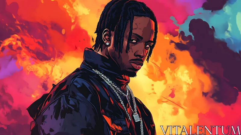 Stylized portrait of a man before saturated cloud backdrop