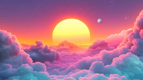 Cotton-candy nebula cradles a rising candy-coated sun