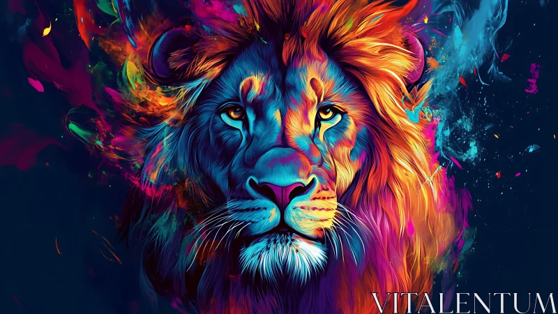 Lion portrait rendered in vivid multicolor digital painting