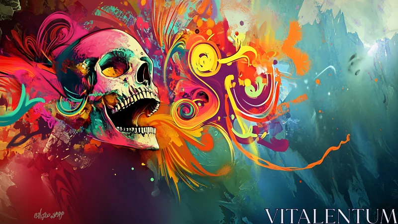 Skull Serenade in Neon Chaos, Breathing Liquid Colorstorms.