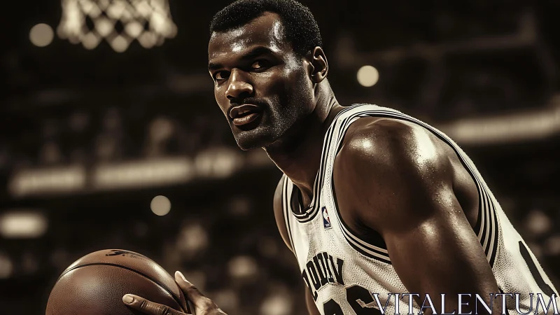 Intense basketball portrait captures dynamic arena atmosphere