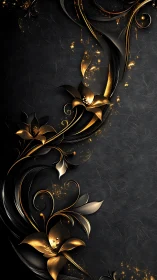 Black background with metallic gold floral corner border.