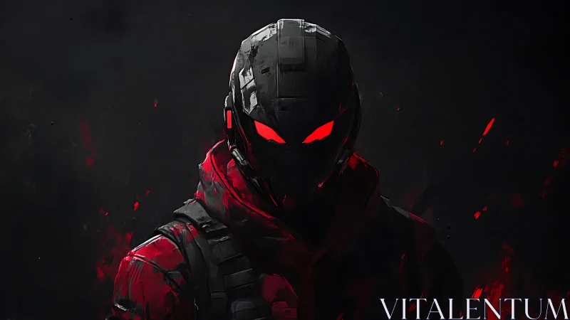 Midnight enforcer stares back through molten crimson eyes