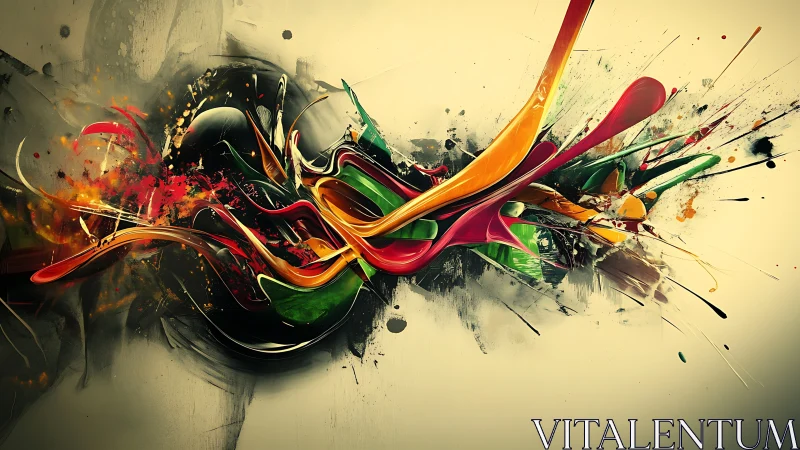 Kinetic chromatic vectors in fluid 3D splatter topology.