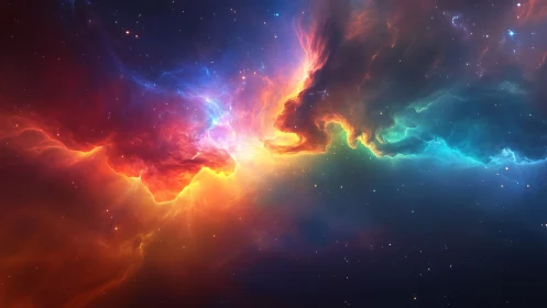 Digital nebula panorama with luminous chromatic gradient field.