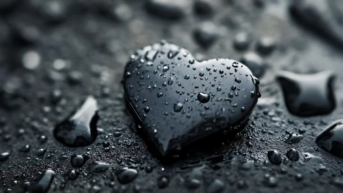 Black Heart Stone Wet Surface Macro.