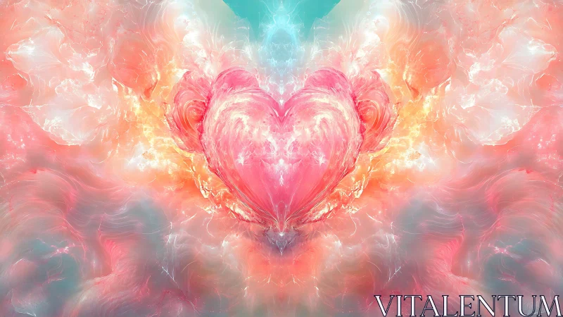 Radiant abstract heart in swirling pastel light clouds.