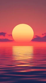 Spectral-gradient ocean sunset with mirrored solar disc reflection.