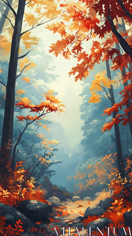Autumn Forest Canopy: Landscape Digital Painting.