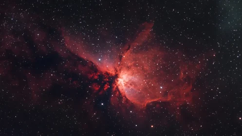 Hydrogen emission nebula core with ionized dust plumes resolved.